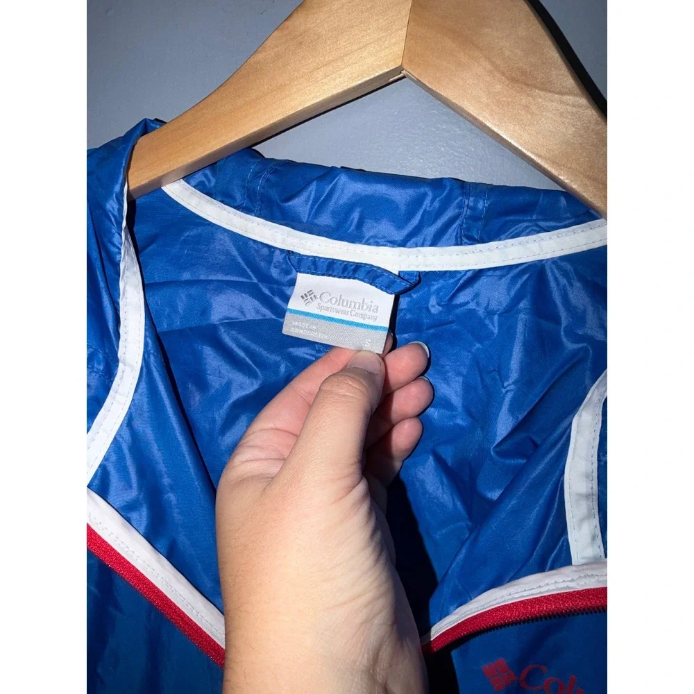 Columbia Sportswear Blue White Colorblock Full Zip Hooded Windbreaker Jacket S